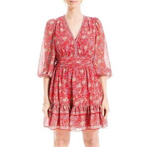 MAX STUDIO LONDON‎  Women's Tiered Medallion Print  Bohemian Red Mini Dress